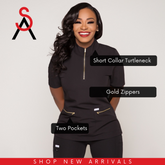 Turtleneck short collar with Gold Zippers (Black)