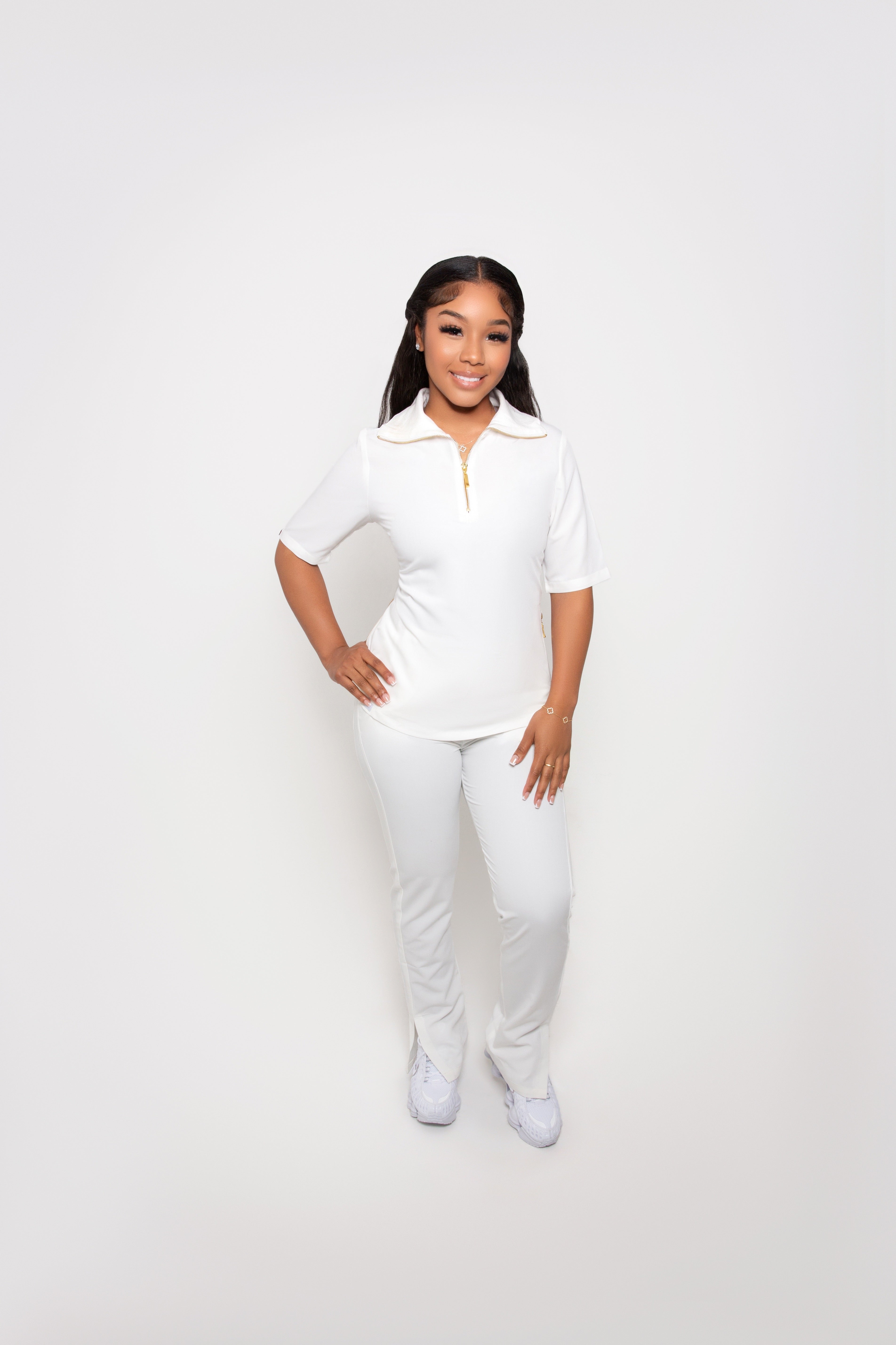 Open Neck Collar With Gold Zippers ( Ivory)