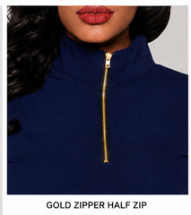 Mock-neck with gold-tone zipper (Navy)