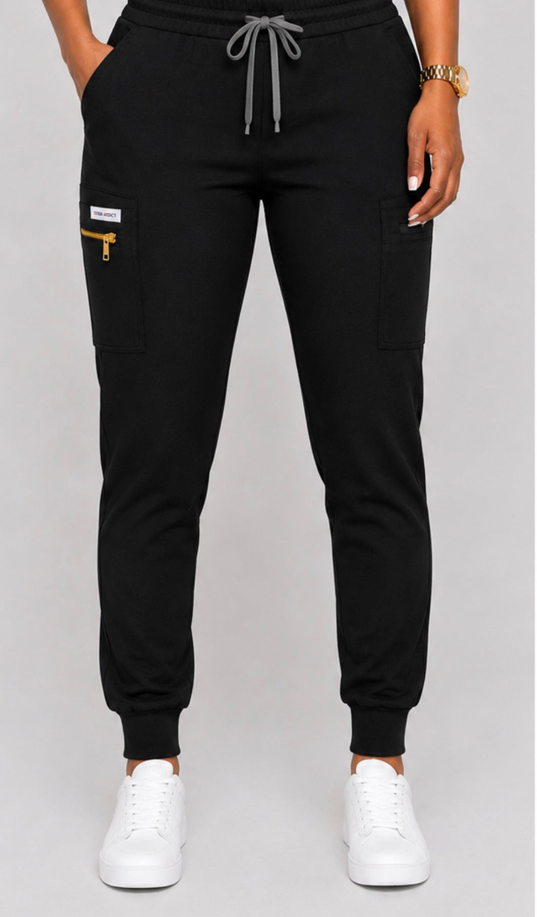 Black Jogger Pant with Gold-tone Zipper