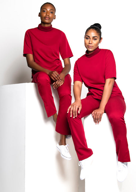 Turtleneck Scrub Top (Red)