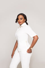 Open Neck Collar With Gold Zippers ( Ivory)