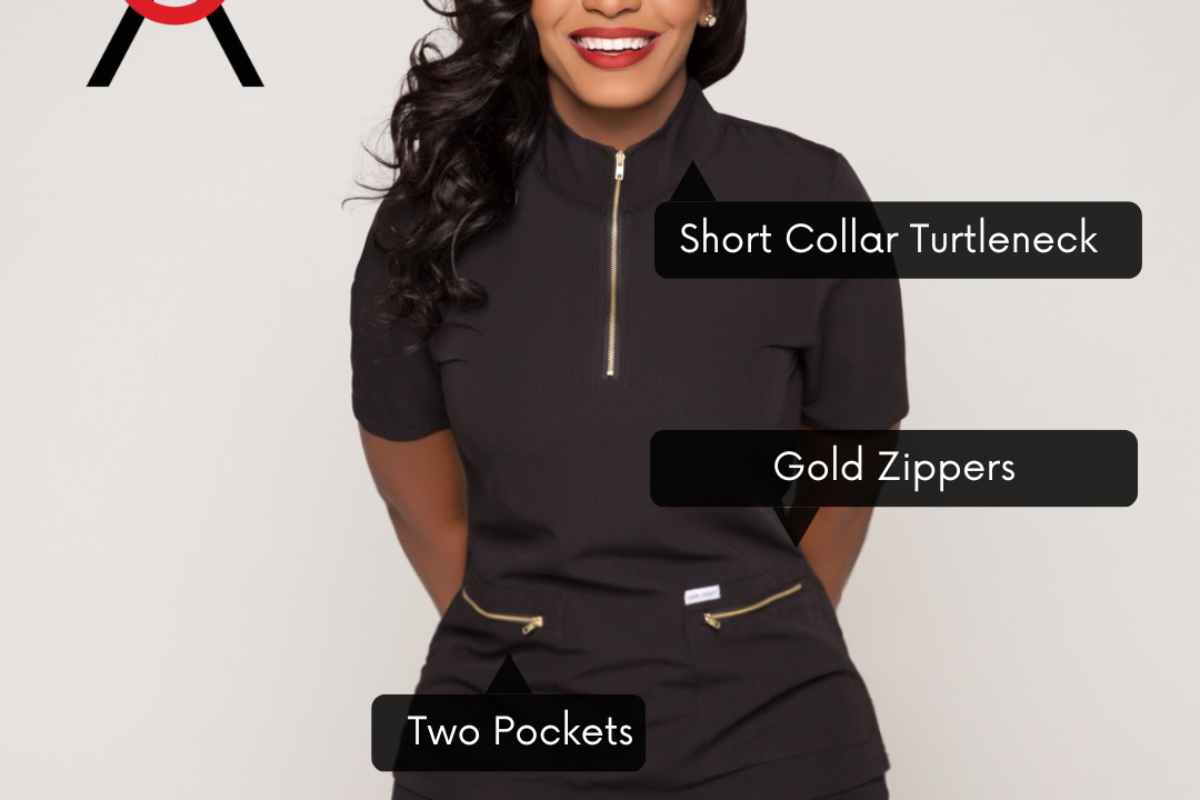 Turtleneck short collar with Gold Zippers (Black)